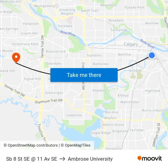 Sb 8 St SE @ 11 Av SE to Ambrose University map