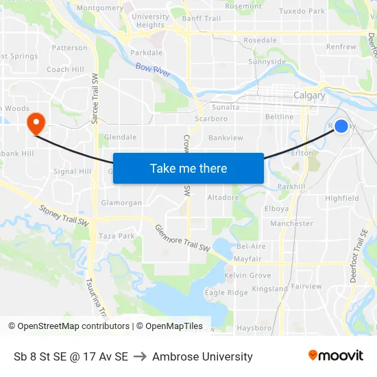 Sb 8 St SE @ 17 Av SE to Ambrose University map