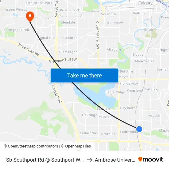 Sb Southport Rd @ Southport Wy SW to Ambrose University map