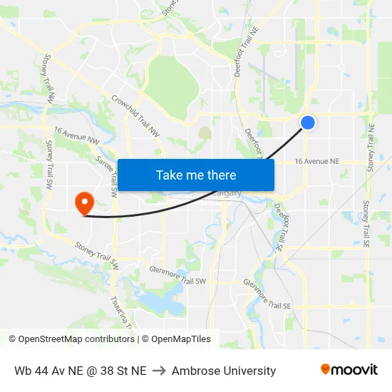 Wb 44 Av NE @ 38 St NE to Ambrose University map