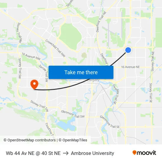 Wb 44 Av NE @ 40 St NE to Ambrose University map