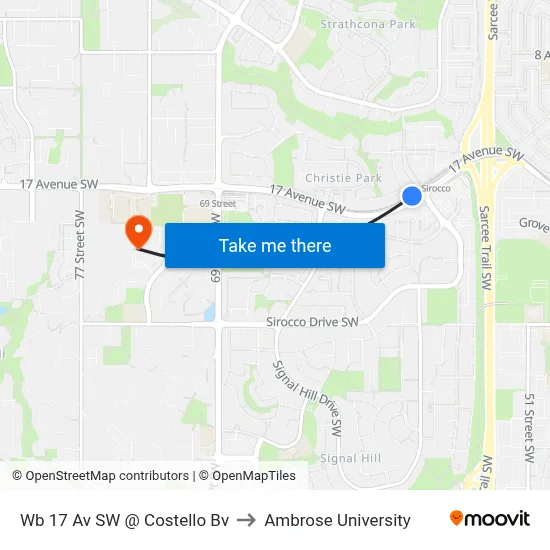 Wb 17 Av SW @ Costello Bv to Ambrose University map