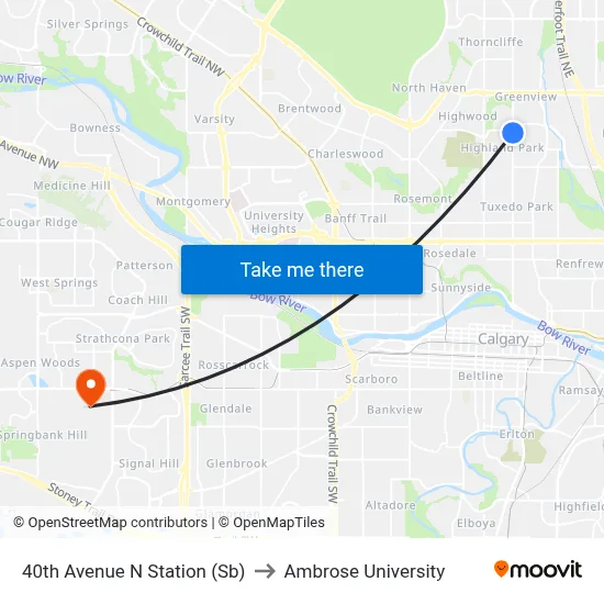 40th Avenue N Station (Sb) to Ambrose University map