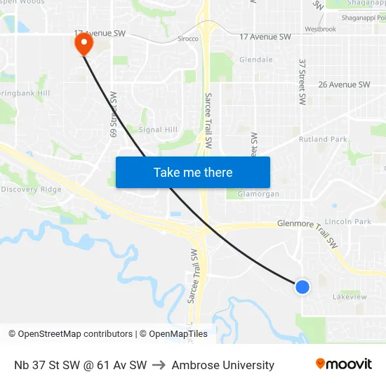 Nb 37 St SW @ 61 Av SW to Ambrose University map