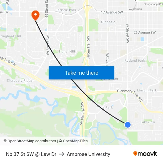 Nb 37 St SW @ Law Dr to Ambrose University map