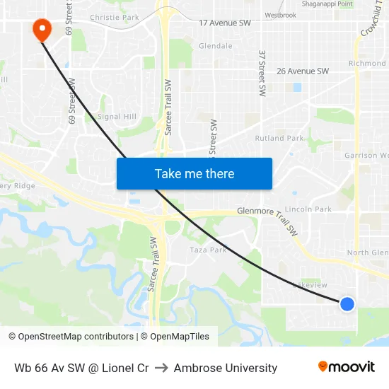 Wb 66 Av SW @ Lionel Cr to Ambrose University map