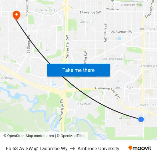 Eb 63 Av SW @ Lacombe Wy to Ambrose University map