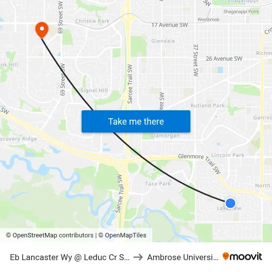 Eb Lancaster Wy @ Leduc Cr SW to Ambrose University map