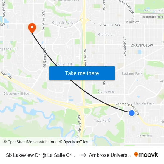 Sb Lakeview Dr @ La Salle Cr SW to Ambrose University map