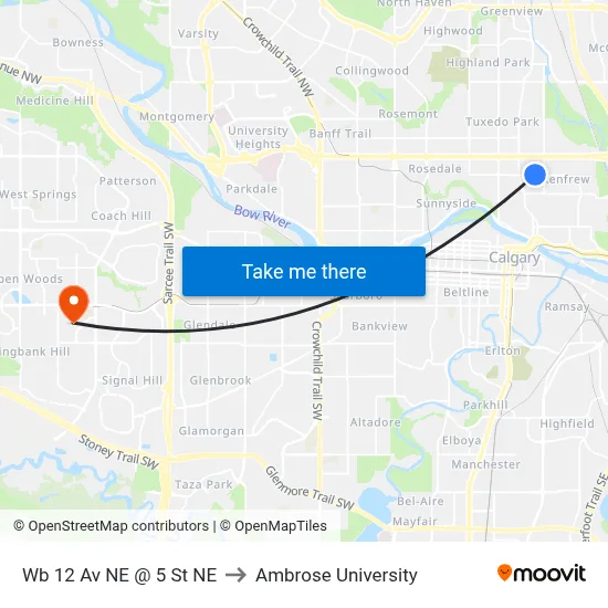 Wb 12 Av NE @ 5 St NE to Ambrose University map