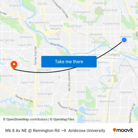 Wb 8 Av NE @ Remington Rd to Ambrose University map