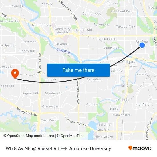 Wb 8 Av NE @ Russet Rd to Ambrose University map