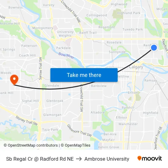 Sb Regal Cr @ Radford Rd NE to Ambrose University map