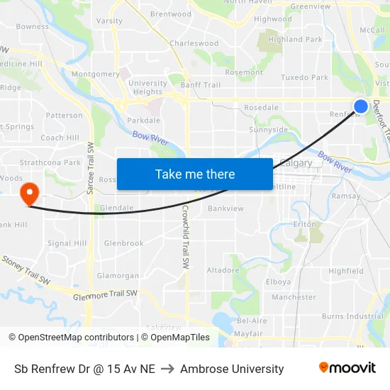 Sb Renfrew Dr @ 15 Av NE to Ambrose University map