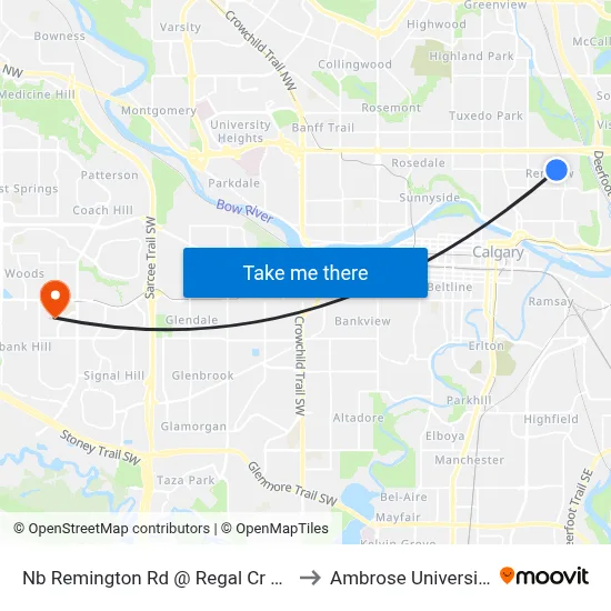 Nb Remington Rd @ Regal Cr NE to Ambrose University map