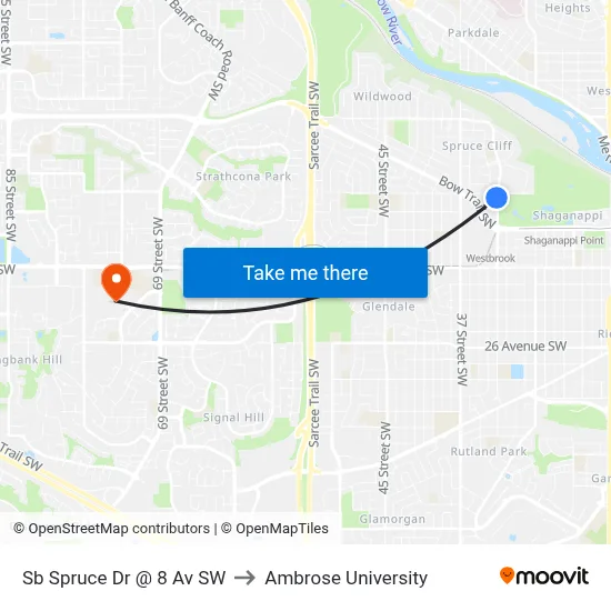 Sb Spruce Dr @ 8 Av SW to Ambrose University map