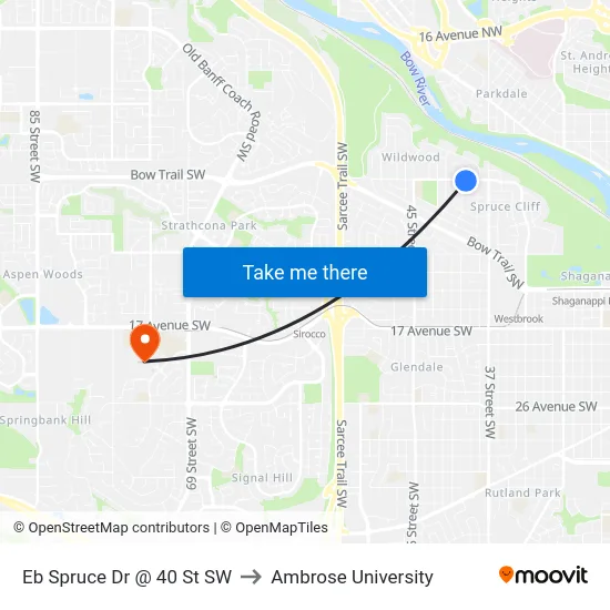 Eb Spruce Dr @ 40 St SW to Ambrose University map