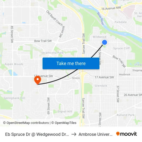 Eb Spruce Dr @ Wedgewood Dr SW to Ambrose University map
