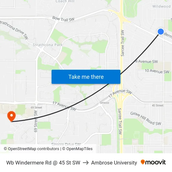 Wb Windermere Rd @ 45 St SW to Ambrose University map