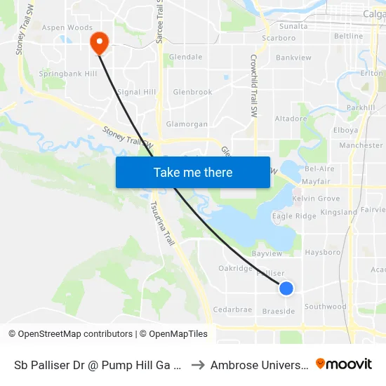 Sb Palliser Dr @ Pump Hill Ga SW to Ambrose University map
