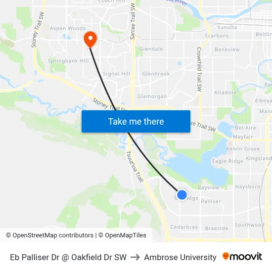 Eb Palliser Dr @ Oakfield Dr SW to Ambrose University map