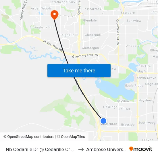 Nb Cedarille Dr @ Cedarille Cr SW to Ambrose University map