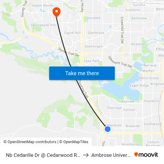 Nb Cedarille Dr @ Cedarwood Ri SW to Ambrose University map