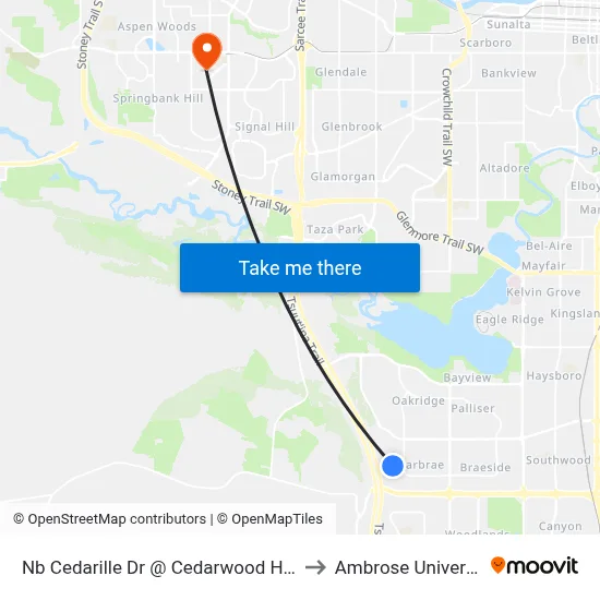 Nb Cedarille Dr @ Cedarwood Hl SW to Ambrose University map