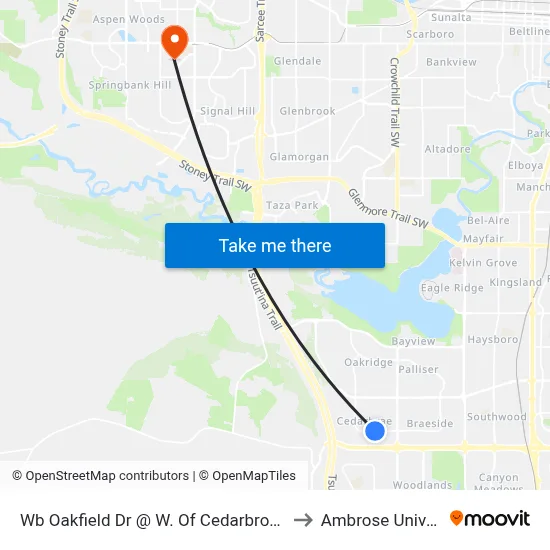 Wb Oakfield Dr @ W. Of Cedarbrook Ba SW to Ambrose University map