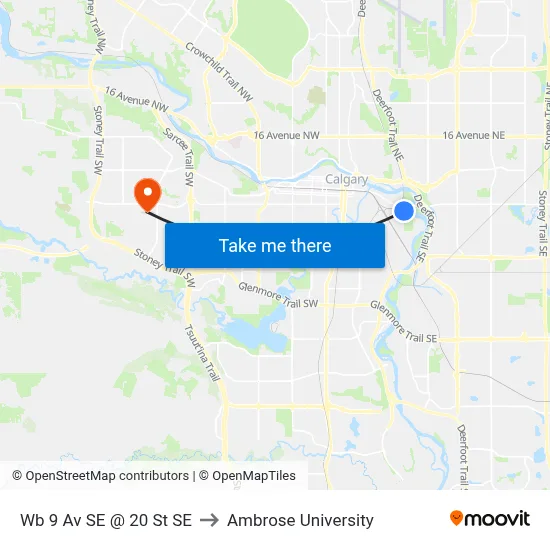 Wb 9 Av SE @ 20 St SE to Ambrose University map