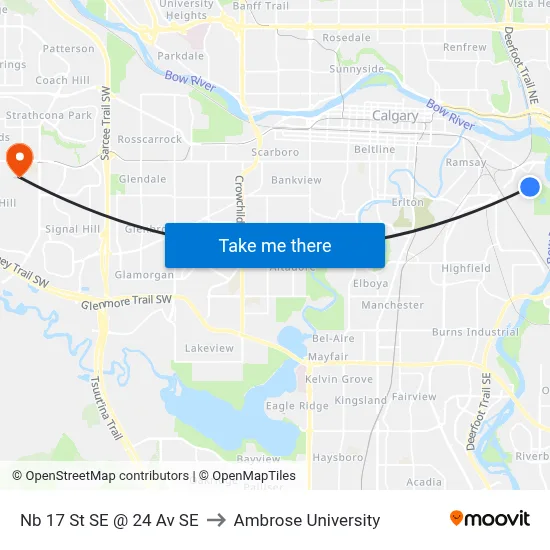 Nb 17 St SE @ 24 Av SE to Ambrose University map