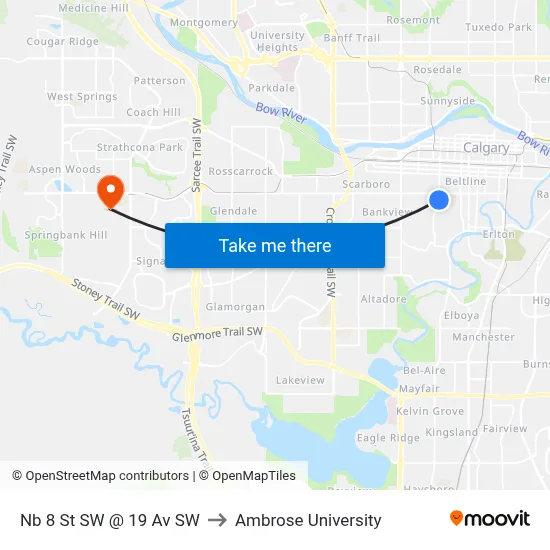 Nb 8 St SW @ 19 Av SW to Ambrose University map