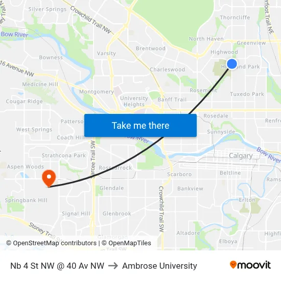 Nb 4 St NW @ 40 Av NW to Ambrose University map
