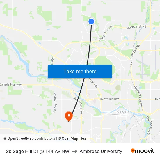 Sb Sage Hill Dr @ 144 Av NW to Ambrose University map