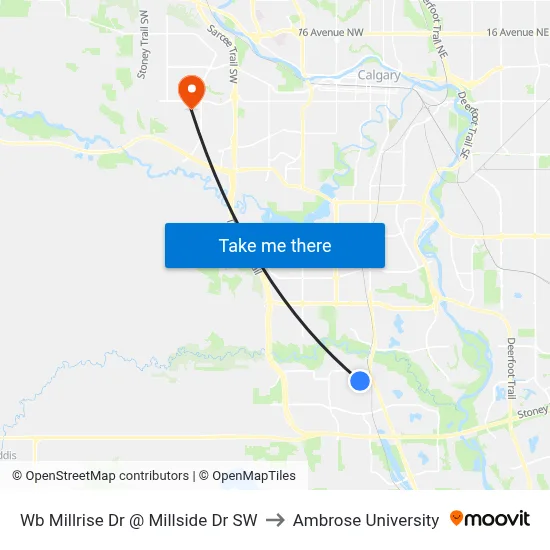 Wb Millrise Dr @ Millside Dr SW to Ambrose University map