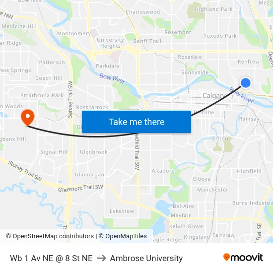 Wb 1 Av NE @ 8 St NE to Ambrose University map