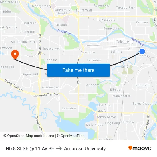 Nb 8 St SE @ 11 Av SE to Ambrose University map