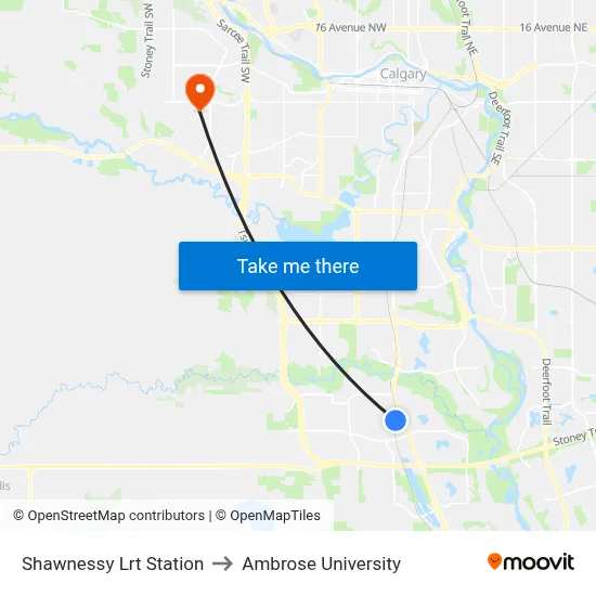 Shawnessy Lrt Station to Ambrose University map