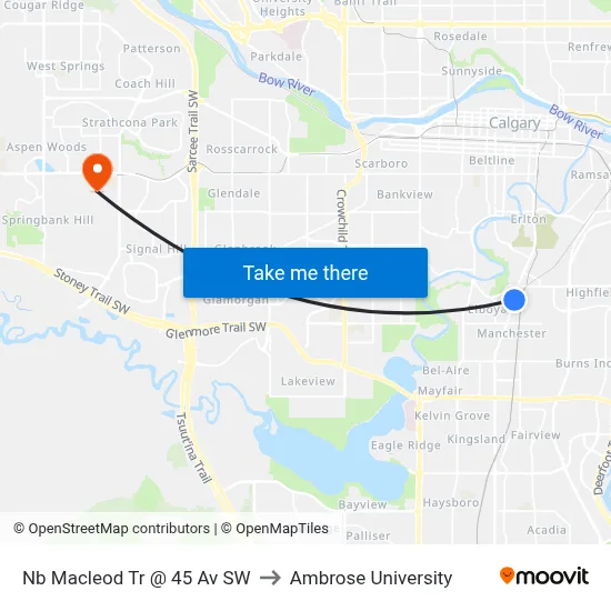 Nb Macleod Tr @ 45 Av SW to Ambrose University map