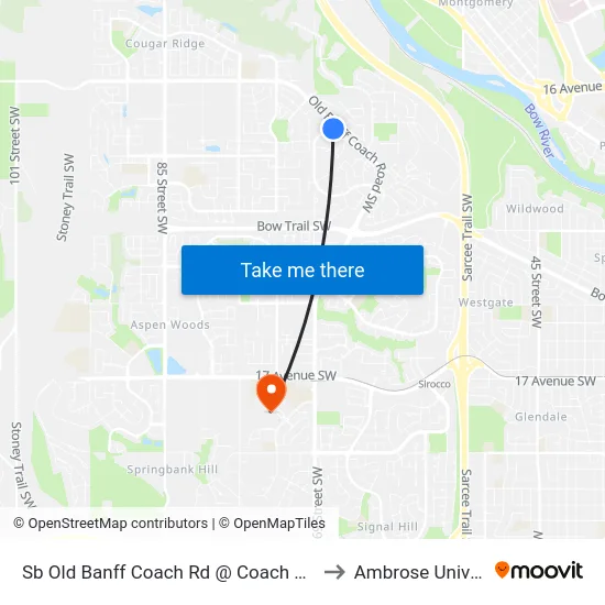 Sb Old Banff Coach Rd @ Coach Hill Rd SW to Ambrose University map