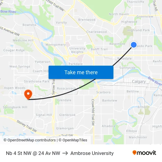 Nb 4 St NW @ 24 Av NW to Ambrose University map