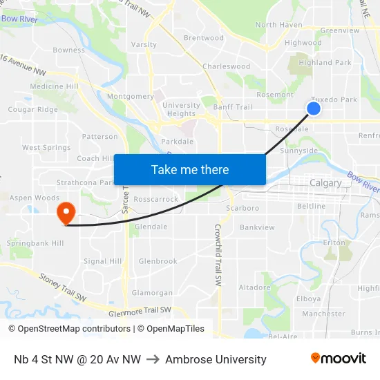 Nb 4 St NW @ 20 Av NW to Ambrose University map