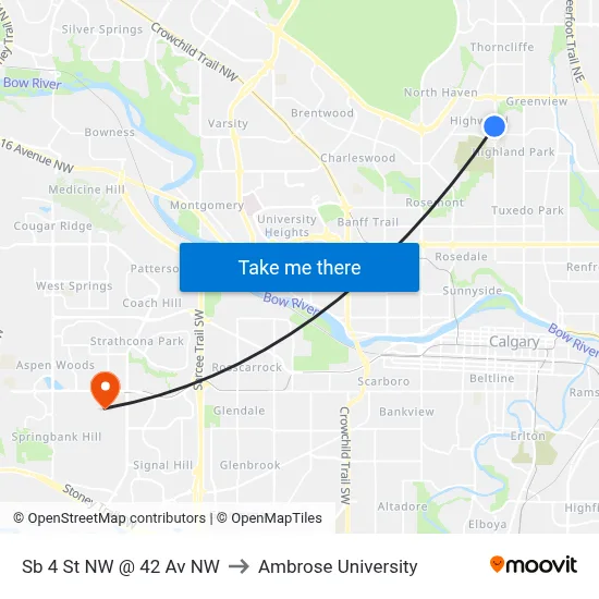 Sb 4 St NW @ 42 Av NW to Ambrose University map