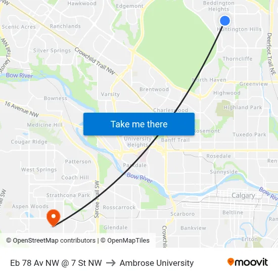 Eb 78 Av NW @ 7 St NW to Ambrose University map