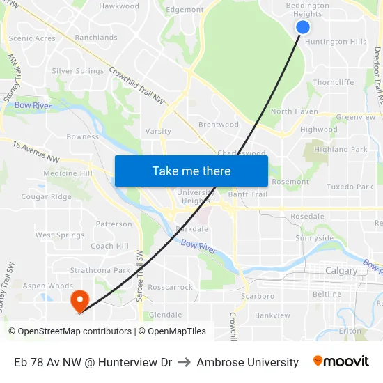 Eb 78 Av NW @ Hunterview Dr to Ambrose University map