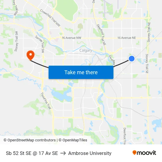 Sb 52 St SE @ 17 Av SE to Ambrose University map