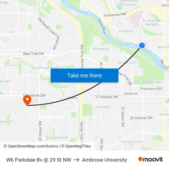 Wb Parkdale Bv @ 29 St NW to Ambrose University map