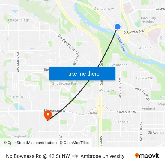 Nb Bowness Rd @ 42 St NW to Ambrose University map