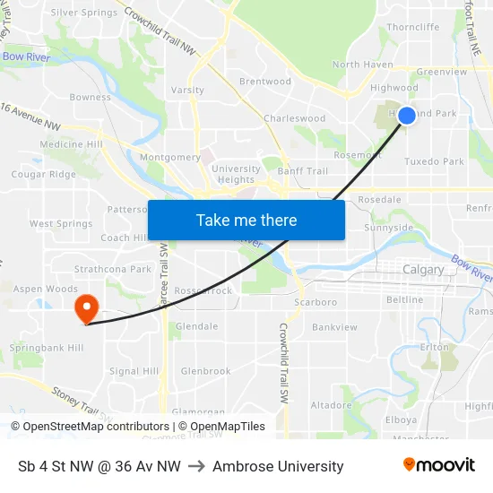 Sb 4 St NW @ 36 Av NW to Ambrose University map