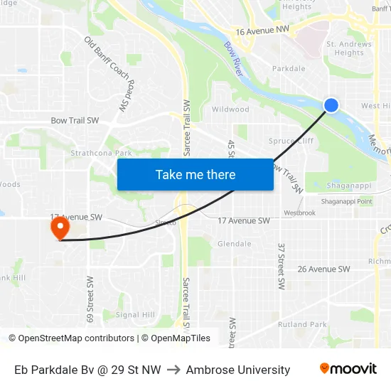 Eb Parkdale Bv @ 29 St NW to Ambrose University map